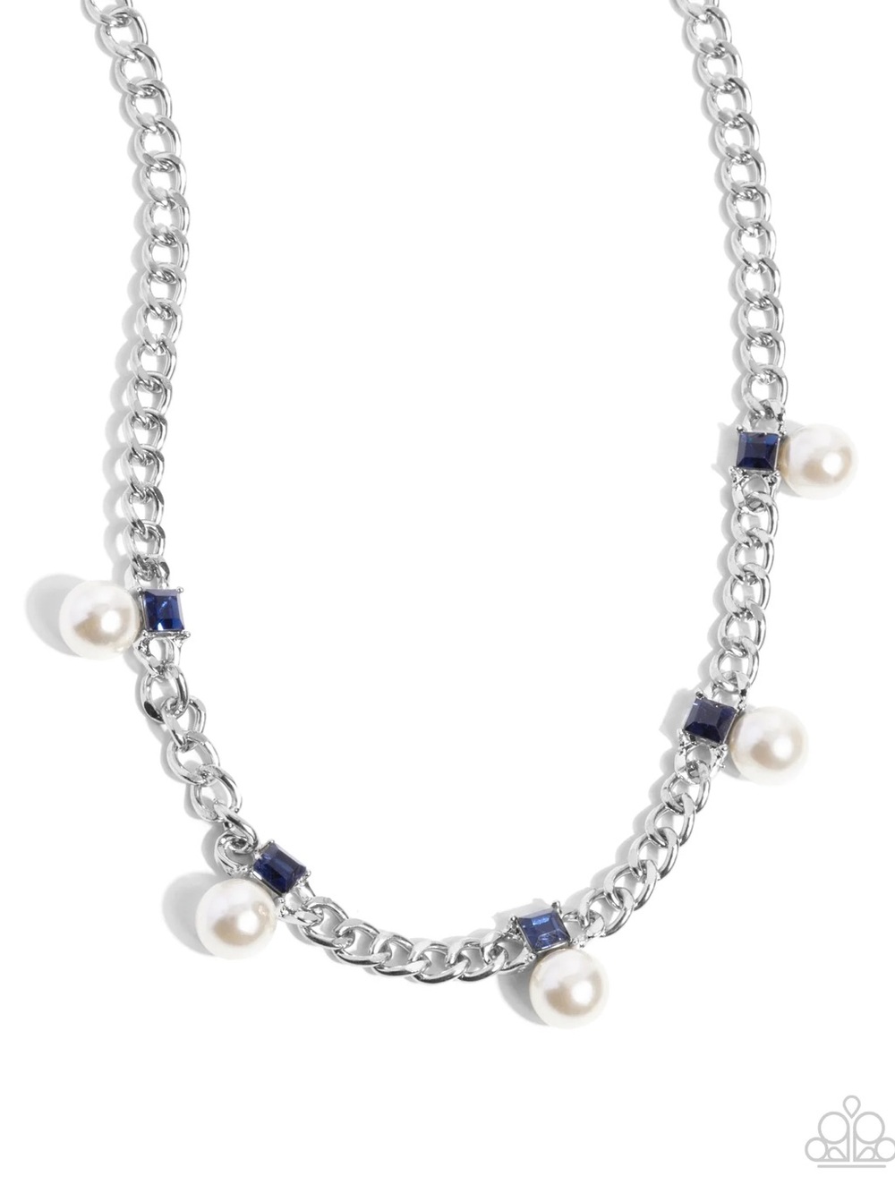 paparazzi Silver Chain with Pearl & Navy Rhinestone Accent Necklace